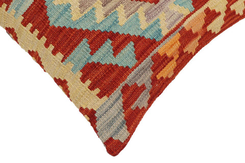 handmade Traditional Pillow Rust Blue Hand-Woven SQUARE 100% WOOL Hand woven turkish pillow2 x 2