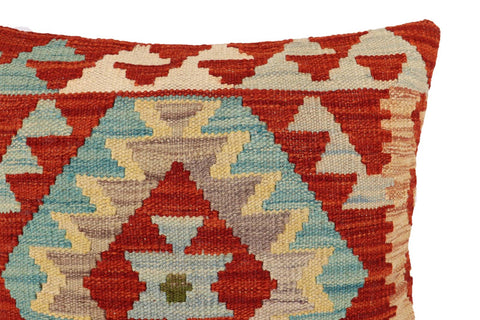 handmade Traditional Pillow Rust Blue Hand-Woven SQUARE 100% WOOL Hand woven turkish pillow2 x 2