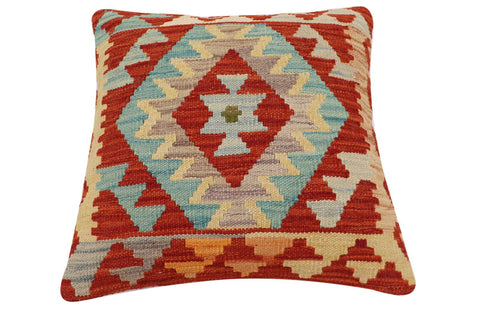 handmade Traditional Pillow Rust Blue Hand-Woven SQUARE 100% WOOL Hand woven turkish pillow2 x 2