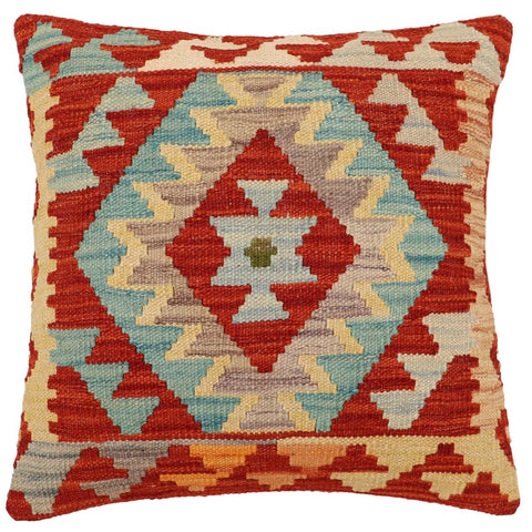 handmade Traditional Pillow Rust Blue Hand-Woven SQUARE 100% WOOL Hand woven turkish pillow2 x 2