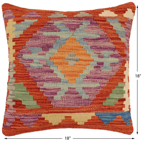 handmade Traditional Pillow Rust Blue Hand-Woven SQUARE 100% WOOL Hand woven turkish pillow2 x 2