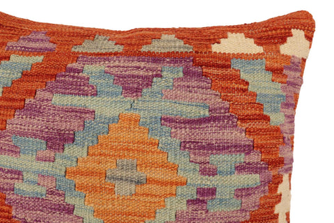handmade Traditional Pillow Rust Blue Hand-Woven SQUARE 100% WOOL Hand woven turkish pillow2 x 2
