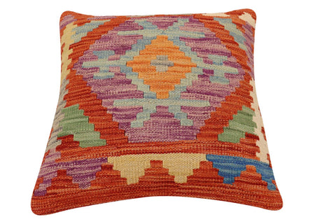 handmade Traditional Pillow Rust Blue Hand-Woven SQUARE 100% WOOL Hand woven turkish pillow2 x 2
