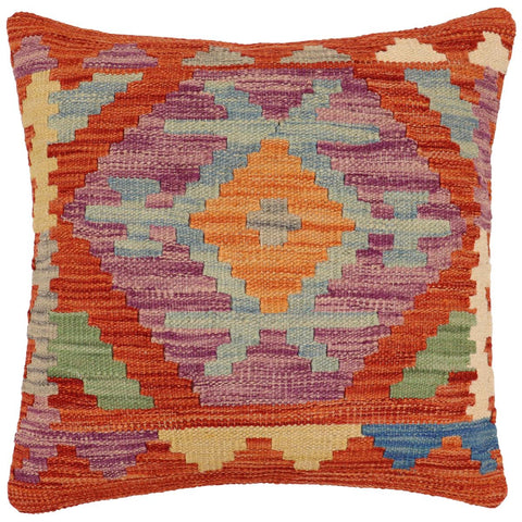 handmade Traditional Pillow Rust Blue Hand-Woven SQUARE 100% WOOL Hand woven turkish pillow2 x 2