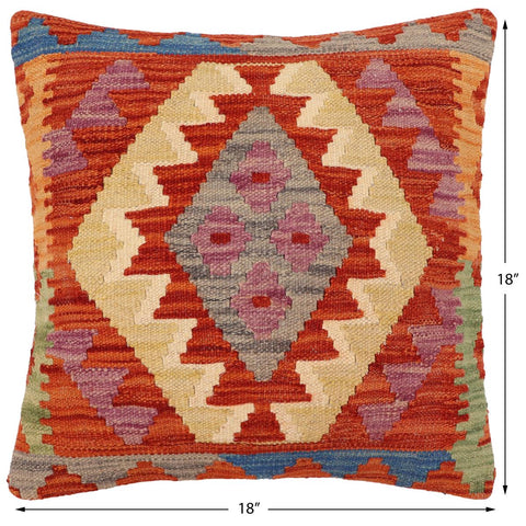 handmade Traditional Pillow Rust Blue Hand-Woven SQUARE 100% WOOL Hand woven turkish pillow2 x 2