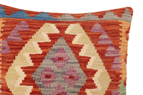 handmade Traditional Pillow Rust Blue Hand-Woven SQUARE 100% WOOL Hand woven turkish pillow2 x 2