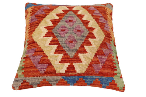 handmade Traditional Pillow Rust Blue Hand-Woven SQUARE 100% WOOL Hand woven turkish pillow2 x 2