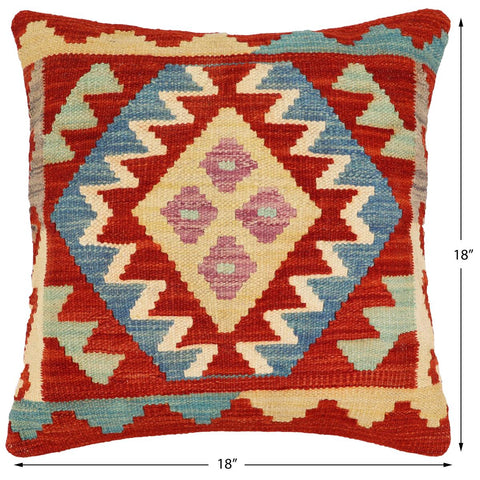 handmade Traditional Pillow Rust Blue Hand-Woven SQUARE 100% WOOL Hand woven turkish pillow2 x 2