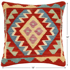 handmade Traditional Pillow Rust Blue Hand-Woven SQUARE 100% WOOL Hand woven turkish pillow2' x 2'