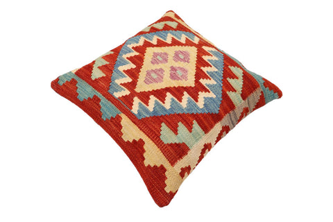 handmade Traditional Pillow Rust Blue Hand-Woven SQUARE 100% WOOL Hand woven turkish pillow2 x 2