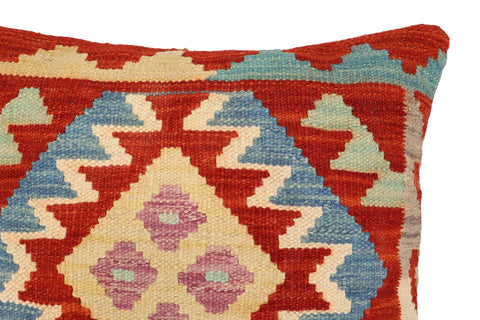handmade Traditional Pillow Rust Blue Hand-Woven SQUARE 100% WOOL Hand woven turkish pillow2 x 2