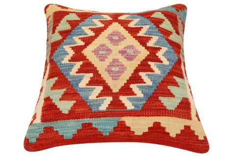 handmade Traditional Pillow Rust Blue Hand-Woven SQUARE 100% WOOL Hand woven turkish pillow2 x 2