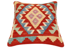 handmade Traditional Pillow Rust Blue Hand-Woven SQUARE 100% WOOL Hand woven turkish pillow2' x 2'