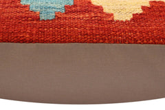 handmade Traditional Pillow Rust Blue Hand-Woven SQUARE 100% WOOL Hand woven turkish pillow2' x 2'