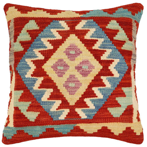 handmade Traditional Pillow Rust Blue Hand-Woven SQUARE 100% WOOL Hand woven turkish pillow2 x 2