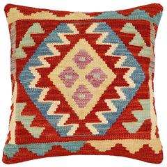 handmade Traditional Pillow Rust Blue Hand-Woven SQUARE 100% WOOL Hand woven turkish pillow2' x 2'