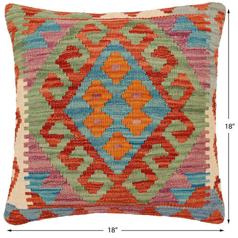 handmade Traditional Pillow Rust Blue Hand-Woven SQUARE 100% WOOL Hand woven turkish pillow2 x 2