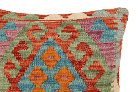 handmade Traditional Pillow Rust Blue Hand-Woven SQUARE 100% WOOL Hand woven turkish pillow2 x 2