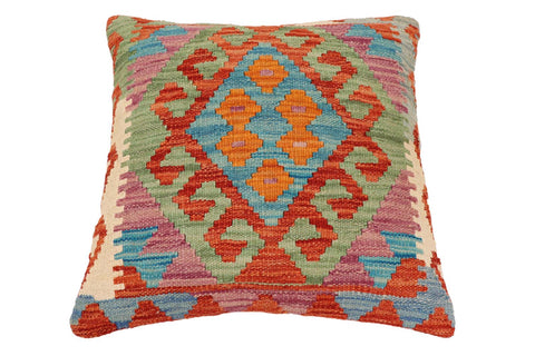 handmade Traditional Pillow Rust Blue Hand-Woven SQUARE 100% WOOL Hand woven turkish pillow2 x 2