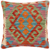 handmade Traditional Pillow Rust Blue Hand-Woven SQUARE 100% WOOL Hand woven turkish pillow2' x 2'