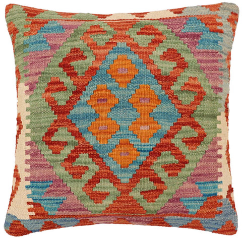 handmade Traditional Pillow Rust Blue Hand-Woven SQUARE 100% WOOL Hand woven turkish pillow2 x 2