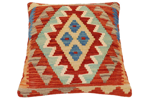 handmade Traditional Pillow Rust Blue Hand-Woven SQUARE 100% WOOL Hand woven turkish pillow2 x 2