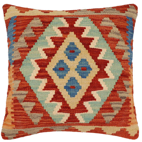 handmade Traditional Pillow Rust Blue Hand-Woven SQUARE 100% WOOL Hand woven turkish pillow2 x 2