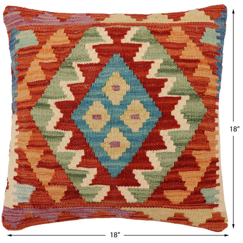handmade Traditional Pillow Rust Blue Hand-Woven SQUARE 100% WOOL Hand woven turkish pillow2 x 2