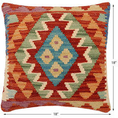 handmade Traditional Pillow Rust Blue Hand-Woven SQUARE 100% WOOL Hand woven turkish pillow2' x 2'