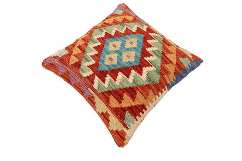 handmade Traditional Pillow Rust Blue Hand-Woven SQUARE 100% WOOL Hand woven turkish pillow2 x 2