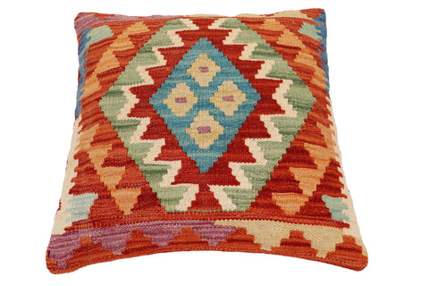 handmade Traditional Pillow Rust Blue Hand-Woven SQUARE 100% WOOL Hand woven turkish pillow2 x 2