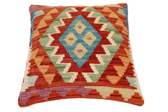 handmade Traditional Pillow Rust Blue Hand-Woven SQUARE 100% WOOL Hand woven turkish pillow2' x 2'