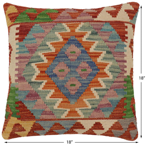 handmade Traditional Pillow Rust Blue Hand-Woven SQUARE 100% WOOL Hand woven turkish pillow2 x 2