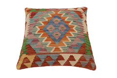 handmade Traditional Pillow Rust Blue Hand-Woven SQUARE 100% WOOL Hand woven turkish pillow2' x 2'