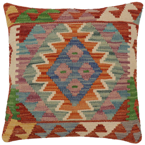 handmade Traditional Pillow Rust Blue Hand-Woven SQUARE 100% WOOL Hand woven turkish pillow2 x 2