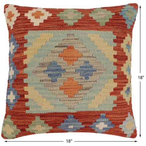 handmade Traditional Pillow Rust Blue Hand-Woven SQUARE 100% WOOL Hand woven turkish pillow2 x 2