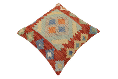 handmade Traditional Pillow Rust Blue Hand-Woven SQUARE 100% WOOL Hand woven turkish pillow2 x 2