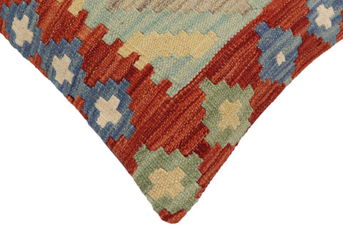 handmade Traditional Pillow Rust Blue Hand-Woven SQUARE 100% WOOL Hand woven turkish pillow2 x 2