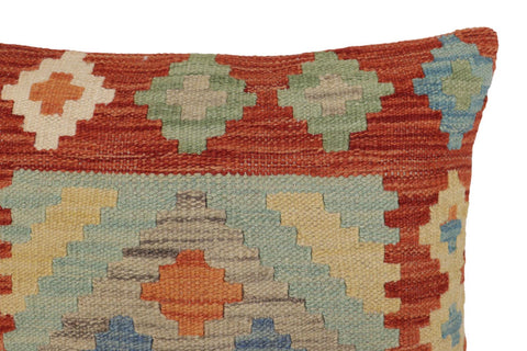 handmade Traditional Pillow Rust Blue Hand-Woven SQUARE 100% WOOL Hand woven turkish pillow2 x 2