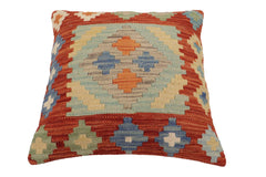 handmade Traditional Pillow Rust Blue Hand-Woven SQUARE 100% WOOL Hand woven turkish pillow2' x 2'