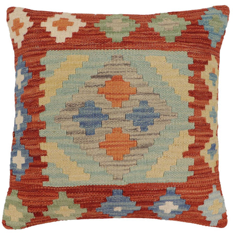 handmade Traditional Pillow Rust Blue Hand-Woven SQUARE 100% WOOL Hand woven turkish pillow2 x 2