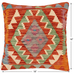 handmade Traditional Pillow Rust Blue Hand-Woven SQUARE 100% WOOL Hand woven turkish pillow2' x 2'