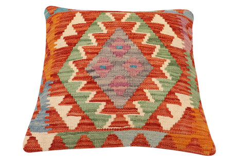 handmade Traditional Pillow Rust Blue Hand-Woven SQUARE 100% WOOL Hand woven turkish pillow2 x 2