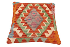 handmade Traditional Pillow Rust Blue Hand-Woven SQUARE 100% WOOL Hand woven turkish pillow2' x 2'