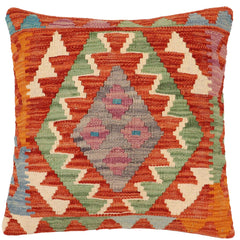 handmade Traditional Pillow Rust Blue Hand-Woven SQUARE 100% WOOL Hand woven turkish pillow2' x 2'