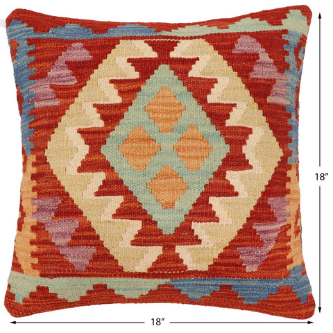 handmade Traditional Pillow Rust Blue Hand-Woven SQUARE 100% WOOL Hand woven turkish pillow2 x 2