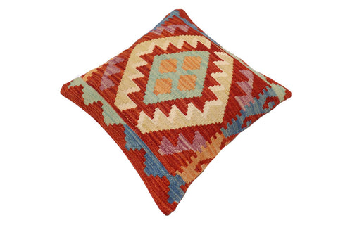 handmade Traditional Pillow Rust Blue Hand-Woven SQUARE 100% WOOL Hand woven turkish pillow2 x 2