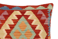 handmade Traditional Pillow Rust Blue Hand-Woven SQUARE 100% WOOL Hand woven turkish pillow2' x 2'