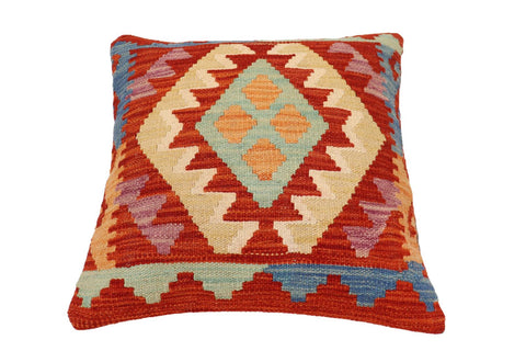handmade Traditional Pillow Rust Blue Hand-Woven SQUARE 100% WOOL Hand woven turkish pillow2 x 2
