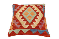handmade Traditional Pillow Rust Blue Hand-Woven SQUARE 100% WOOL Hand woven turkish pillow2' x 2'